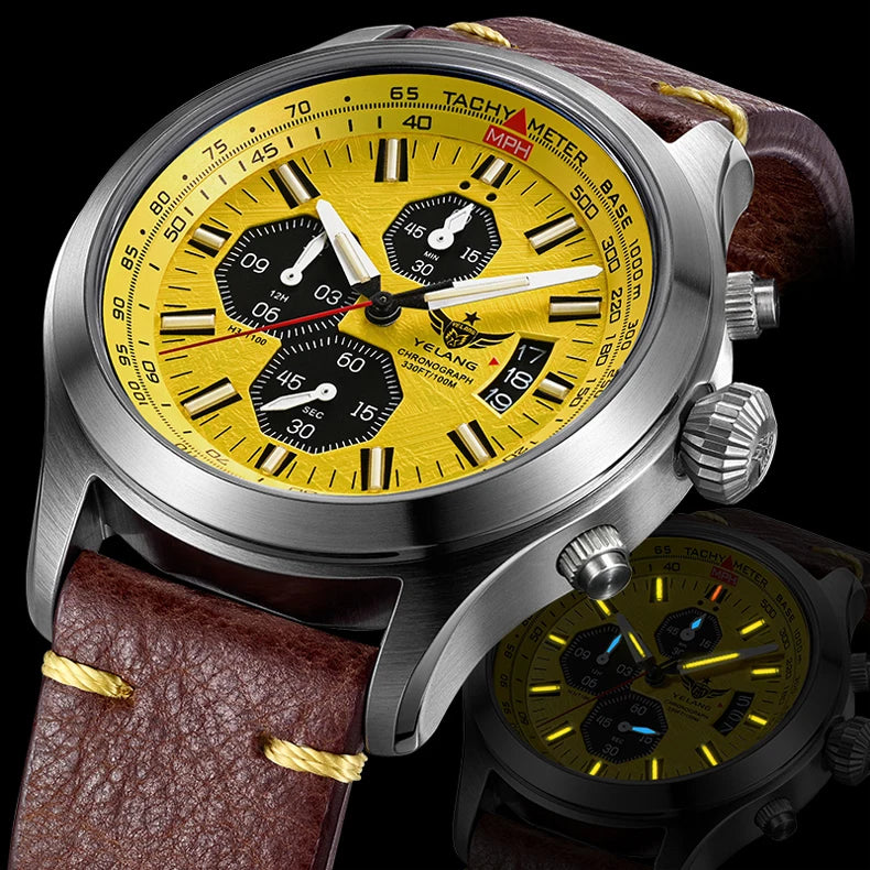 YELANG V1029S Men's Quartz Watch 42mm Japan OS10 Movement T100 Luminous 100M Waterproof Sports Military Style Watches Sapphire