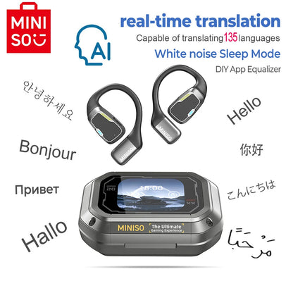 AI MINISO M98 Wireless Headphones OWS Sports Bluetooth Earphones Gaming Headset AI Translator Earbuds APP LCD Touch Screen IPX5