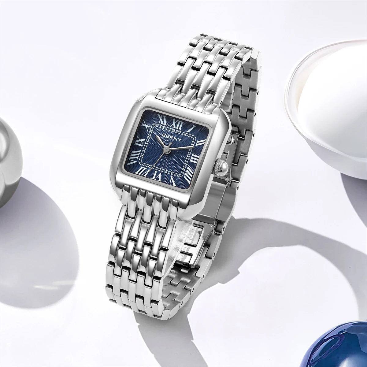 BERNY Luxury Brand Women's Watch New In High Quality S/S Square Ladies Quartz Watches Fashion Elegant Business Wristwatch