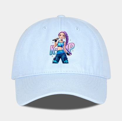 K-POP Purple Hair Idol Cartoon Print Baseball Cap Men Women Y2K Streetwear  Adjustable Dad Hat Sun Hat