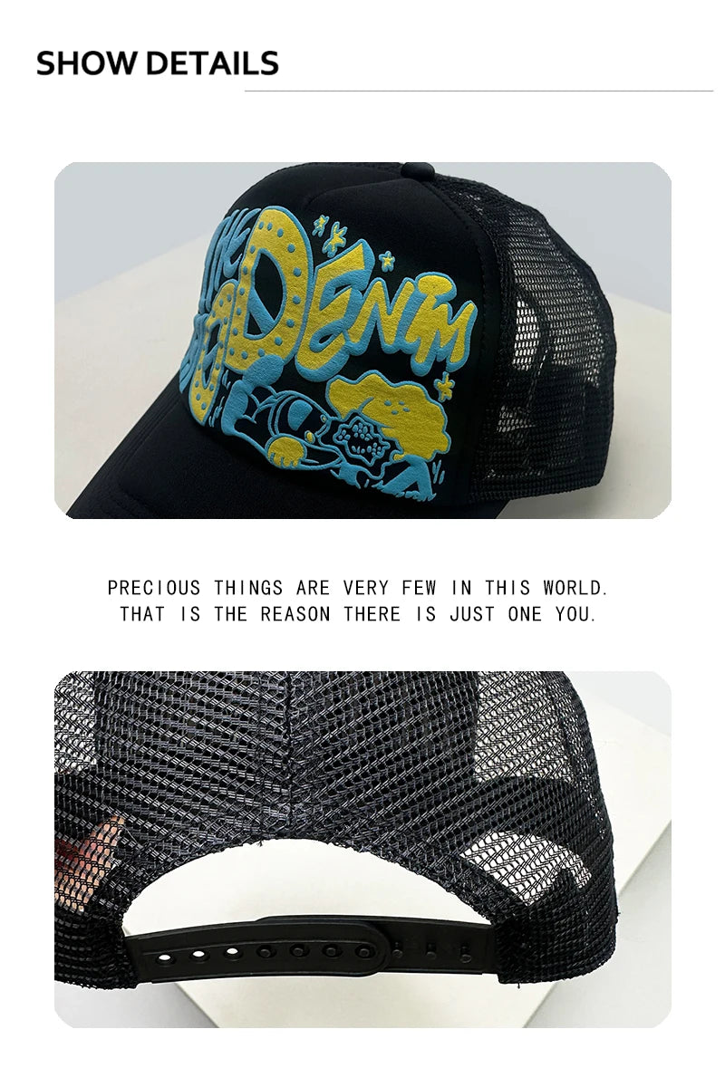 New Unisex Interesting 3D Printed Letter Baseball Hats Sunshade Cartoon Breathable Color Block Trucker Caps Mesh Versatile ins