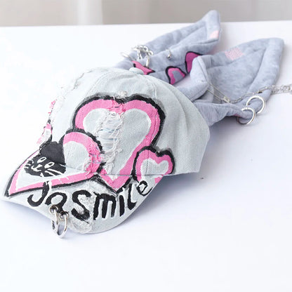 new fashion Girl New Jeans Long Rabbit Ears Cowboy Baseball Hat Wash Graffiti Hip Hop Cap Women Men Party Team Baseball Cap