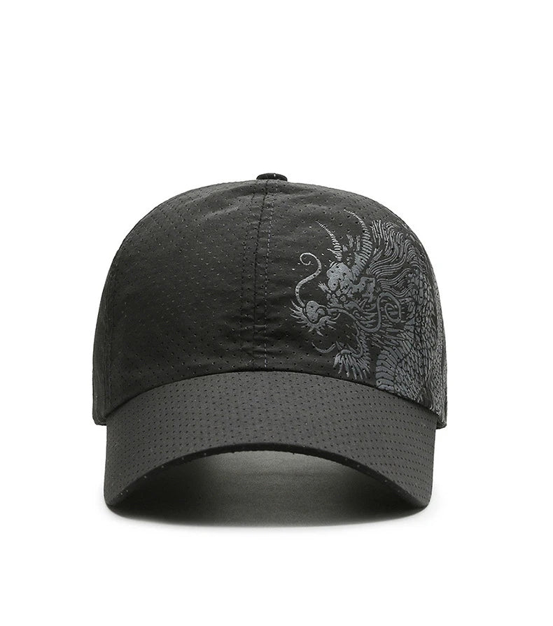 Hat, Chinese Style Printing Dragon Baseball Cap, Polyester Outdoor Quick Drying Hat, Sun Protection Hat, Cap, Cap, Both Men And