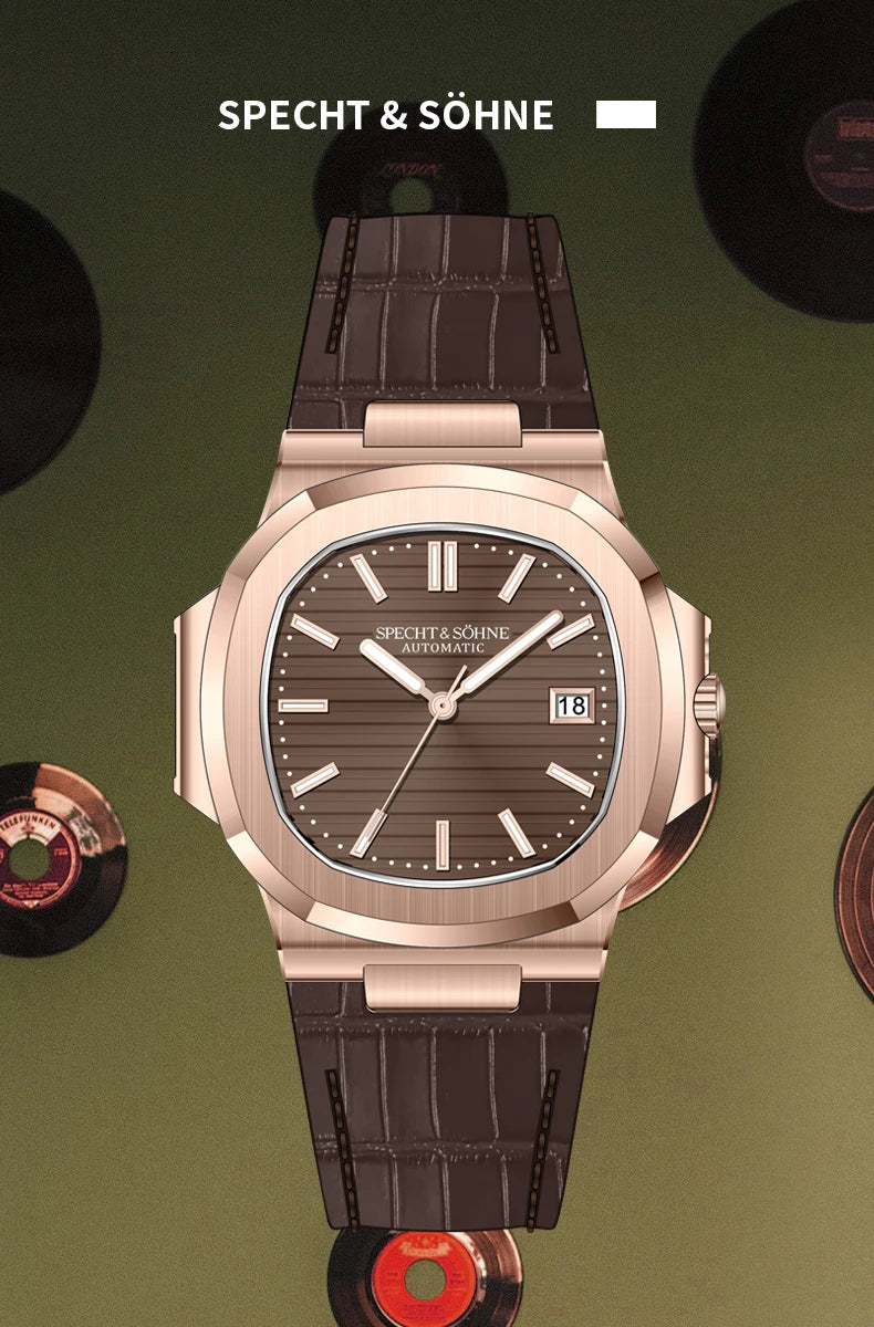 Relógio Masculino Specht&Sohne 2025 New Classic de Luxo Automático em Aço Inoxidável com Safira 8215, Relógio de Pulso Mecânico