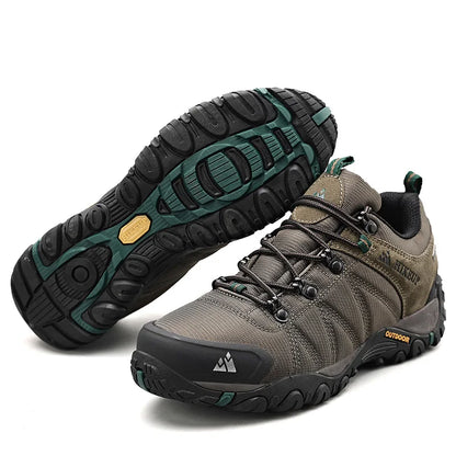 HIKEUP Pantofi de drumeție pentru bărbați, pentru patru sezoane, sport outdoor, piele naturală, rezistenți la uzură, pantofi de escaladă cu talpă din cauciuc, sneakeri de trekking