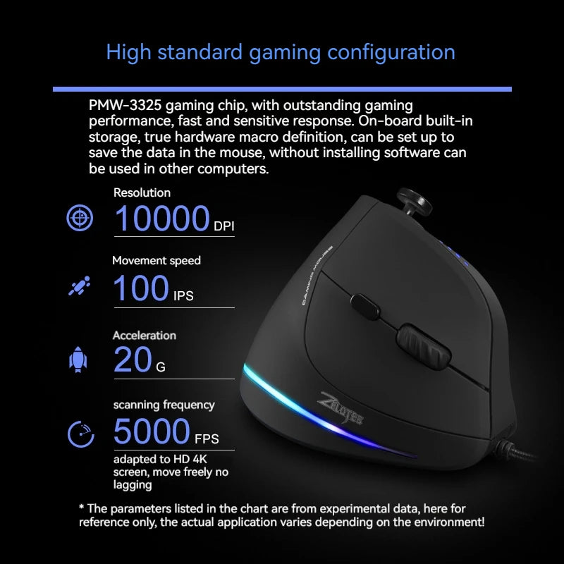 Mouse verticale ZELOTES C-18, mouse ottico RGB a 11 tasti con joystick, mouse gaming laser programmabile per PC e gamer