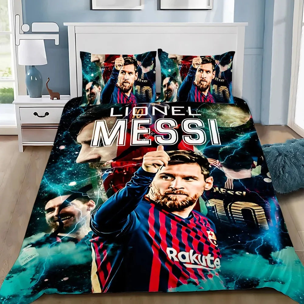 Set de ropa de cama Football Star M-messis con funda nórdica y funda de almohada para adulto, niño y niña, decoración de dormitorio infantil, tamaño individual, doble y grande
