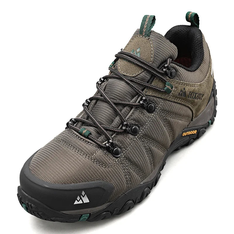 HIKEUP Pantofi de drumeție pentru bărbați, pentru patru sezoane, sport outdoor, piele naturală, rezistenți la uzură, pantofi de escaladă cu talpă din cauciuc, sneakeri de trekking
