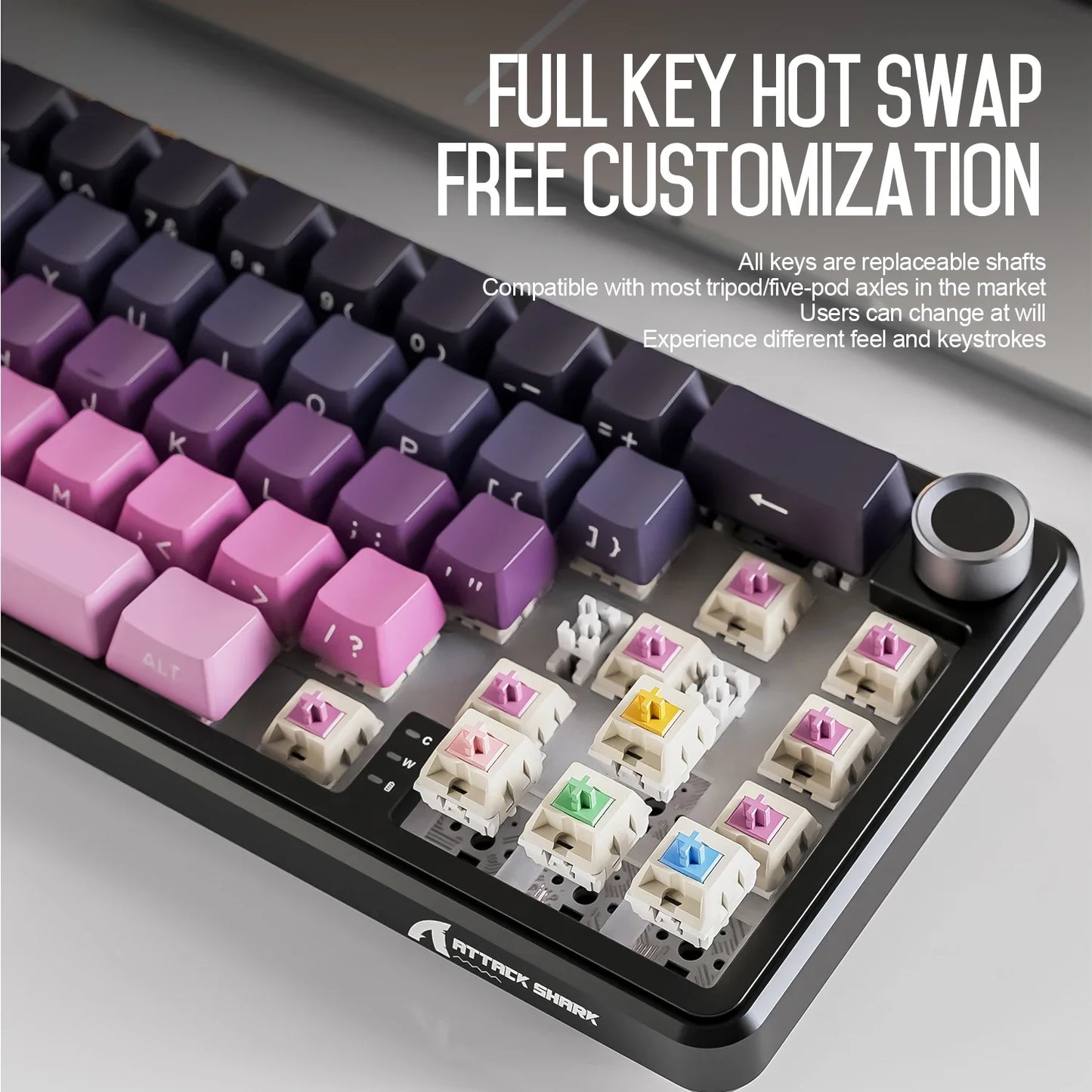 Teclado mecánico inalámbrico Attack Shark X66 con diseño compacto 65%, retroiluminación RGB, montaje gasket, hot swap, Bluetooth, USB-C, PBT y batería de gran capacidad
