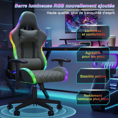 Ergonomic Office Chair with Lumbar Massage, RGB LED Lighting, Reclining Backrest, Adjustable Armrests & Executive Gaming Chair for Home Office