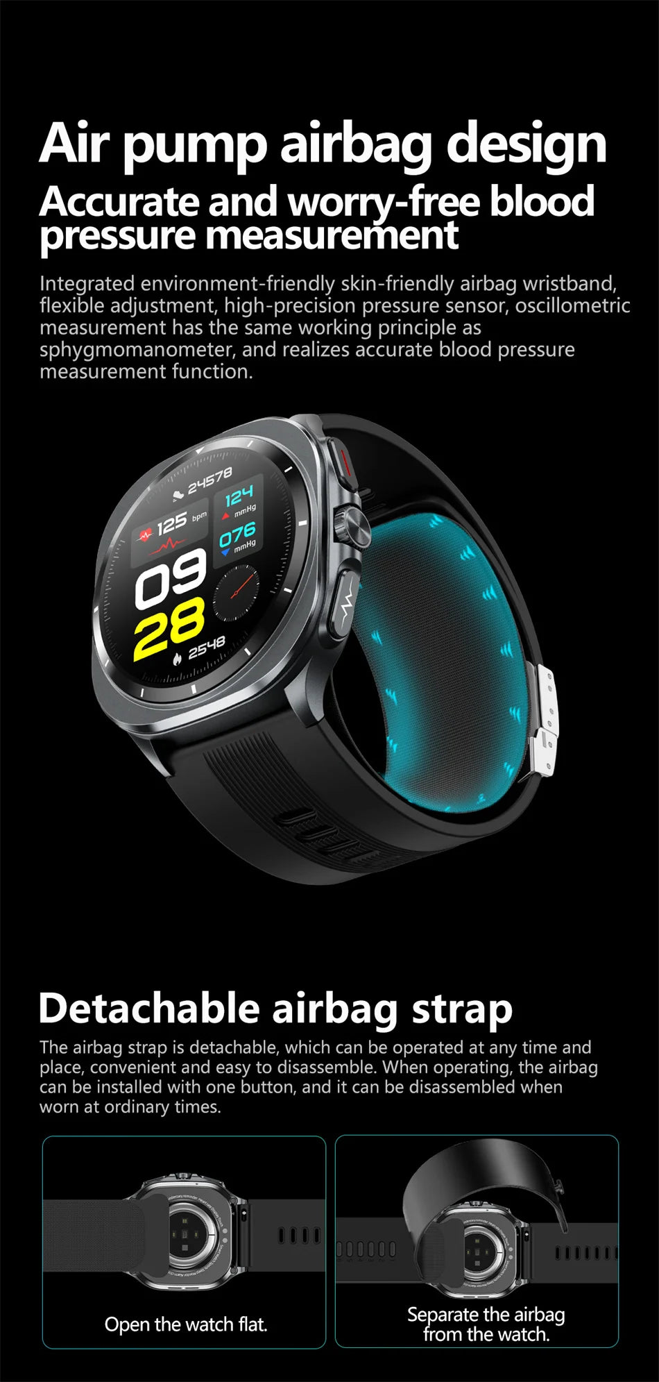 2026 New Health Track Smartwatch Air Pump Airbag True Blood Pressure Health Measure Smart Watch for Men and Women Blood Oxygen BT Call