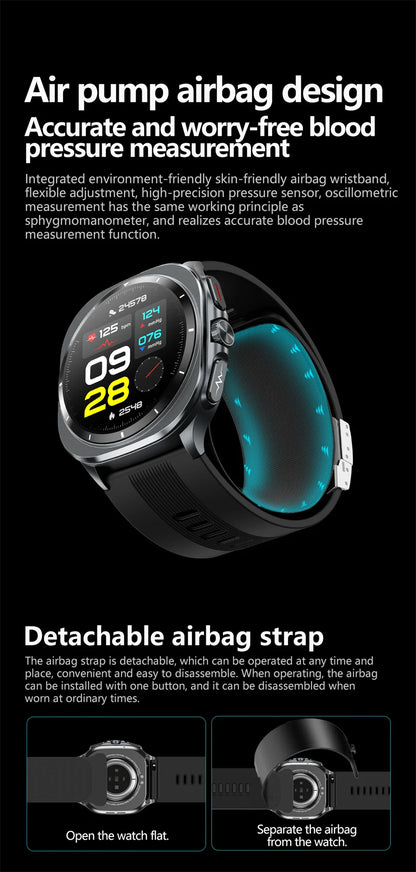 2026 New Health Track Smartwatch Air Pump Airbag True Blood Pressure Health Measure Smart Watch for Men and Women Blood Oxygen BT Call