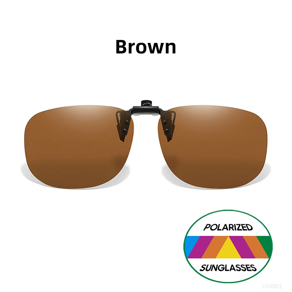 VIVIBEE Flip Up Clip On Sunglasses Fishing Polarized Men 47mm Clips For Eyeglasses Square UV400 Outdoor Driving Shades