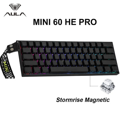 Teclado Gaming Mecânico AULA Mini60 HE/Pro/Max 60% com Switches Magnéticos, RGB, Tri-Mode, 8000Hz, RT 0.01mm, para E-Sports e Presentes