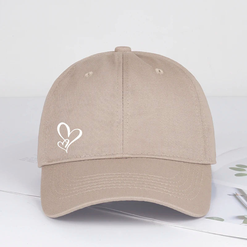 Minimalist Double Heart Print Soft-Peak Baseball Cap – Adjustable Unisex Casual Sun Hat for Couples – Perfect Gift for Best Frie