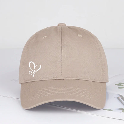 Minimalist Double Heart Print Soft-Peak Baseball Cap – Adjustable Unisex Casual Sun Hat for Couples – Perfect Gift for Best Frie