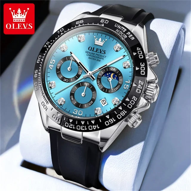 OLEVS Luxury Brand Quartz Watch for Men Waterproof Luminous Moon Phase Hour Men's Watch Chronograph Sport Wristwatch Moonswatch