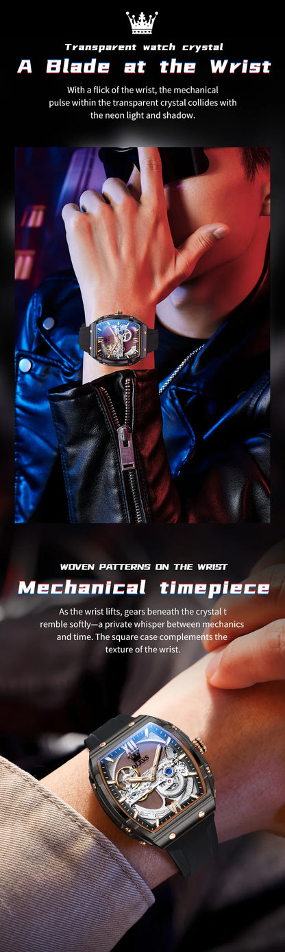 OLEVS 6779 Mens Watch Skeleton Mechanical Watch Fashion Business Sport Waterproof Luminous Silicone Strap Watches For Men