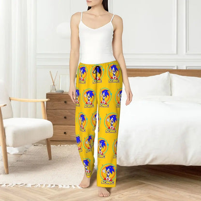 Custom Women Soniced Pajama Pants Printed Hedgehog Game Sleep Sleepwear Bottoms with Pockets