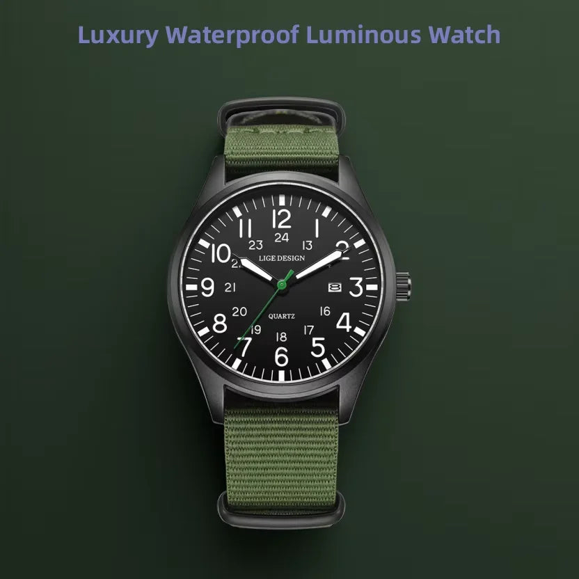 LIGE Top Brand Luxury Men Quartz Watch Date Nylon Leather Waterproof Luminous Military Sports Watches For Men relogios masculino