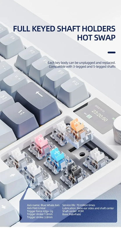 Attack Shark K86 Wireless Mechanical Keyboard, TFT Display, Metal Knob, RGB Backlit, Hot-Swappable, Bluetooth for Gaming & Office