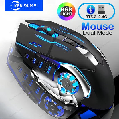 KEBIDUMEI Dual-Mode Bluetooth 5.2-mus 2.4G trådlös mus RGB-gamingmus uppladdningsbar tyst mus 3600 DPI möss för bärbar dator
