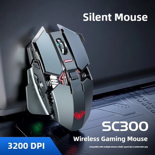 Novo Rato Gaming Sem Fios SC300 2025 2.4G RGB 3200dpi Recarregável, Mecânico Silencioso, para E-sports, Computador de Secretária e Portátil