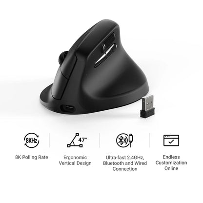 Keychron M5 Wireless Ergonomic Mouse Optical 8K Polling Rate 2.4GHz & Bluetooth Type-C Mice 3950 Sensor
