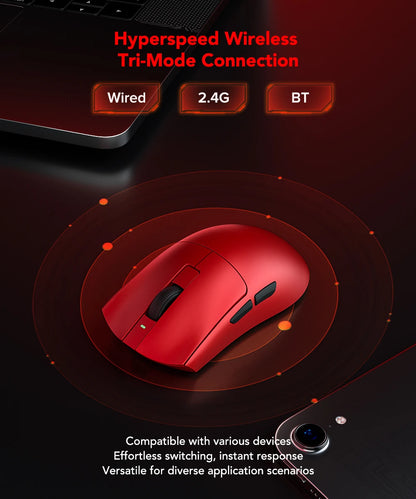 Ratón gaming KYSONA serie Jupiter con cable e inalámbrico, 8Khz, sensor PAW3950, Bluetooth, 46g, recargable, controlador web para PC y portátil