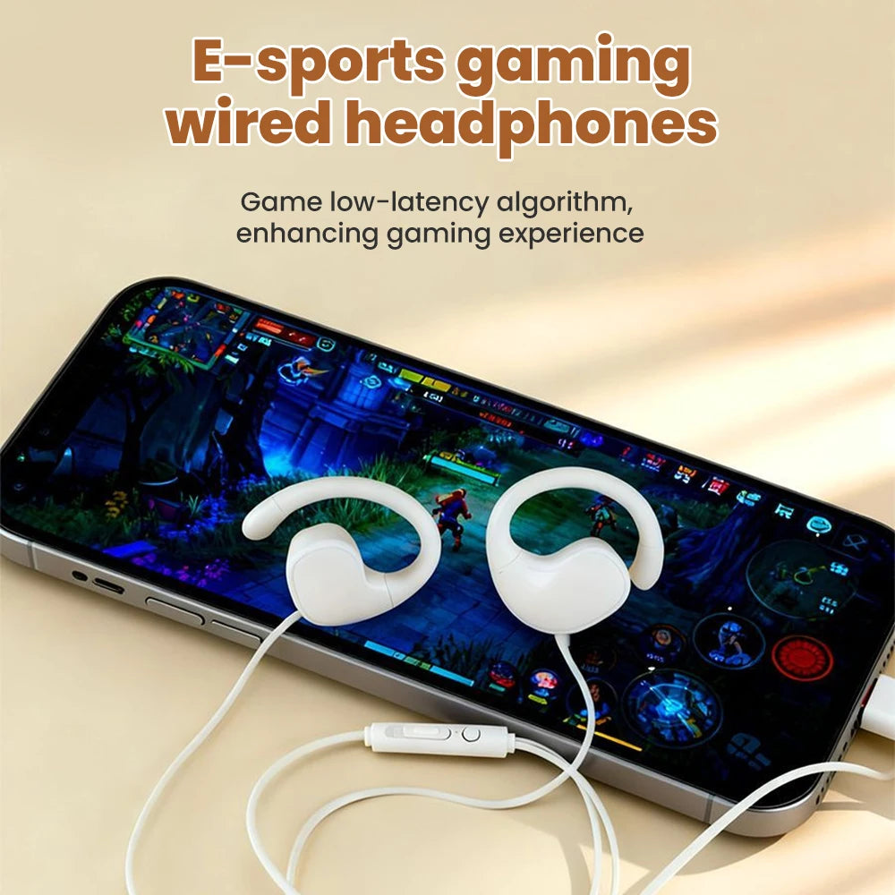 Écouteurs filaires supra-auriculaires 3,5 mm/Type C, écouteurs filaires à clipser, son surround Hi-Fi, basses puissantes, écouteurs sportifs pour jeux avec micro