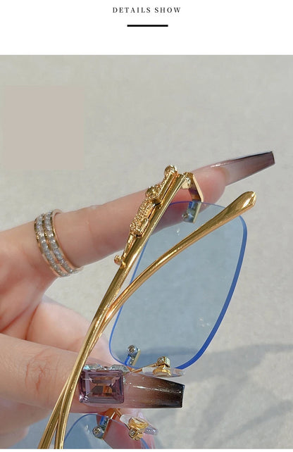Cycling 12pcs Brand Leopard Rimless Rectangle Sunglasses Fashion Y2K Frameless Sun Glasses Shades for Women Men UV400
