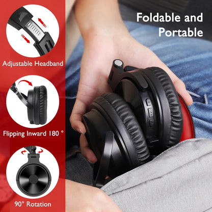 Auriculares gaming inalámbricos Bluetooth 5.2 OneOdio 110H – 110H de autonomía, sonido de graves profundos circumaurales con micrófono, auriculares 2 en 1 con cable e inalámbricos para PC y PS4