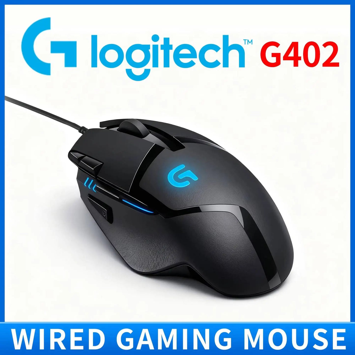Mouse gaming cablato Logitech G402, processore ARM a 32 bit, 8 pulsanti, 500 IPS, antiscivolo, per sessioni di gioco e lavoro per tutto il giorno
