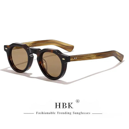 HBK Vintage Simple Round Men Sunglasses Small Frame High-Quality Acetate Frame Sun Glasses Women Party Travel Outdoor Glasses