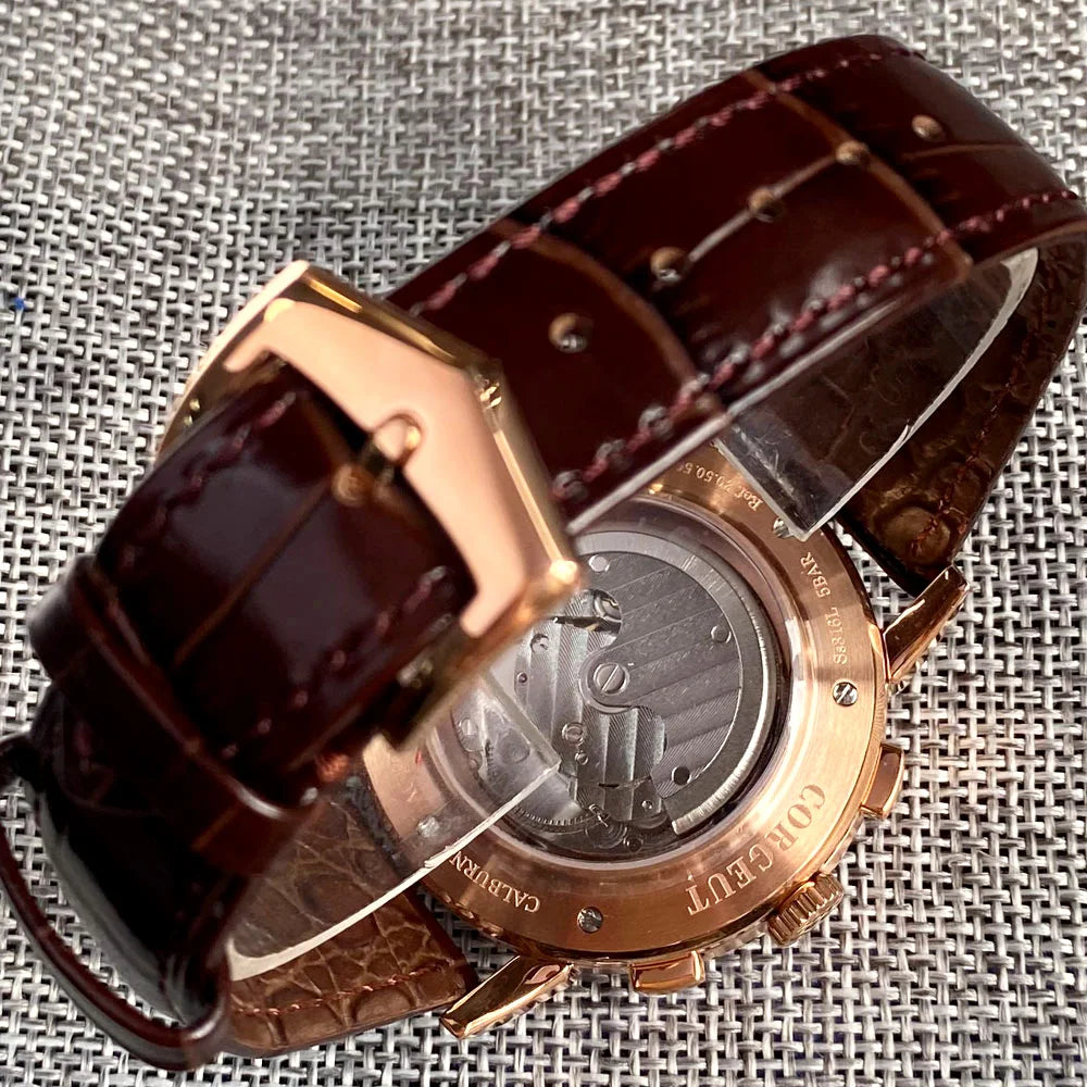 Automatikuhr für Herren, Multifunktionsanzeige für Datum, Tag, Monat und Jahr, 316L mechanische Herrenuhr, poliertes Gehäuse, Tag-/Nachtanzeige, 42mm