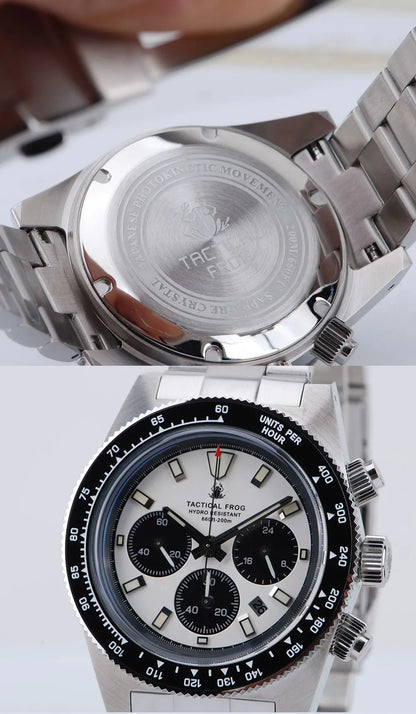 Tactical Frog Men's Business Diving Watch VS75B Quartz Chronograph 316L Steel Sapphire 200M Waterproof C3 Luminous Men's Watch
