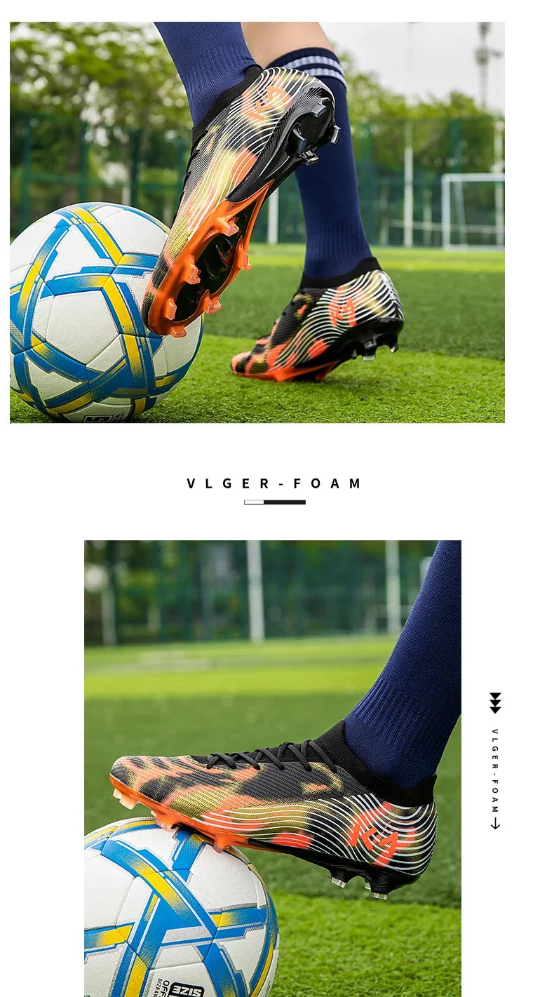 New Men’s Football Boots Outdoor Sneakers High-Quality Grass Cleats Soccer Shoes Boys Match Hot-Selling Non-Slip High-Top Light