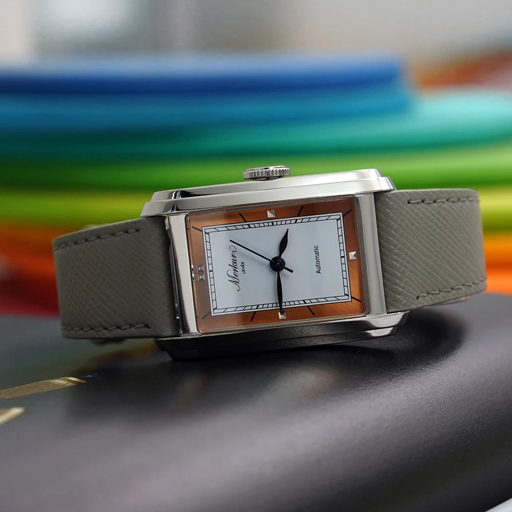 New MERKUR NH05 Rectangle Retro Casual Watch for Men Business Series Automatic Chorded Watch Sapphire White Watch