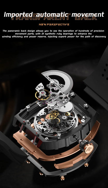 Reloj OUPINKE para hombre, clásico de lujo, esfera tonneau, marca premium original, movimiento mecánico automático, correa de silicona, cristal de zafiro, nuevo