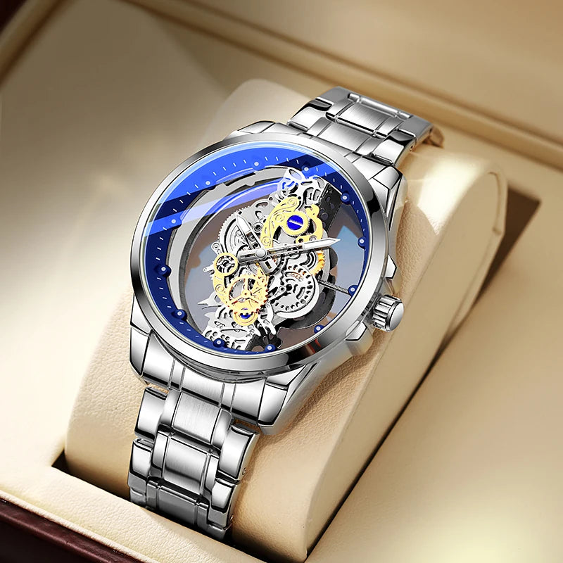 Montre-bracelet pour homme TPW – Style tendance, modèle « squelette » (noir, doré ou bleu), mouvement à quartz (non automatique), accessoire de luxe, collection – Vente en gros