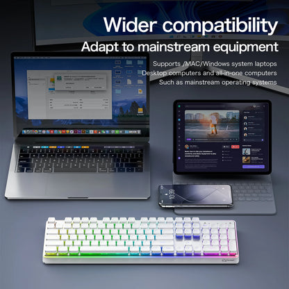 Freewolf M104 Tri-Mode Wireless Keyboard RGB 104 Keys Ultra Slim Quiet Membrane 4000mAh Large Battery for Office & Home