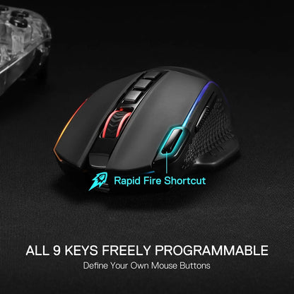 Redragon M991 Wireless Gaming Mouse, 26000 DPI Tri-Mode Gaming Mouse, RGB Gaming Mouse with 9 Programmable Buttons, PAW3395 Sensor for PC & Laptop