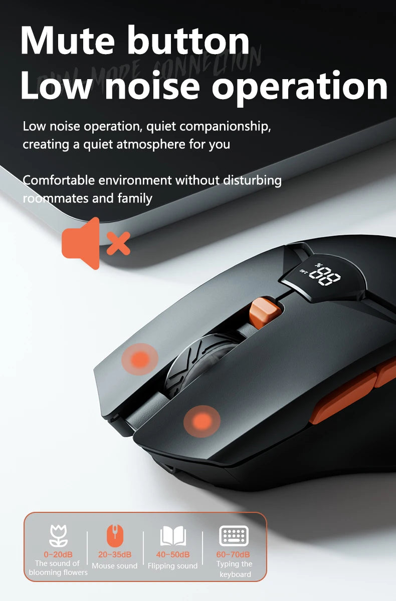 Mouse gaming wireless Warvank SX01 con display smart, regolazione DPI a 6 velocità, batteria ricaricabile da 600mAh, mouse Bluetooth silenzioso per ufficio