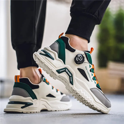 Koreanische Herren-Sportschuhe mit drehbarer Schnalle, modische Freizeitschuhe für alle Jahreszeiten, weiche rutschfeste Sohle, Outdoor-Laufschuhe, Studenten-Sneaker