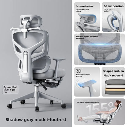 Sedia da ufficio ergonomica regolabile in mesh, sedia da scrivania per computer con schienale alto traspirante, supporto lombare 6D e poggiapiedi retrattile