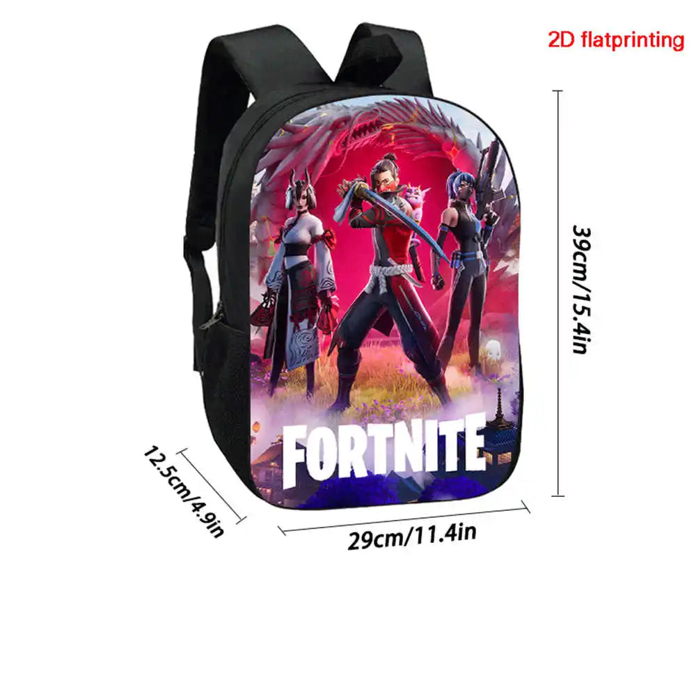 Set Fortnite Cartoon de 3 piezas, gran capacidad, adecuado para niños y niñas de 5 a 8 años, incluye mochila, bolsa para comida y estuche para lápices