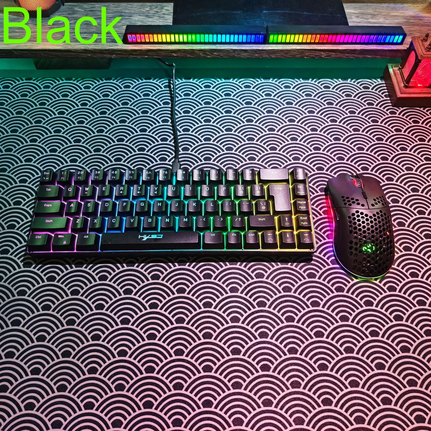 Conjunto gaming portátil HXSJ 60% RGB de teclado y ratón: teclado de membrana con cable de 68 teclas y ratón inalámbrico ligero de 3 modos para PC y Mac