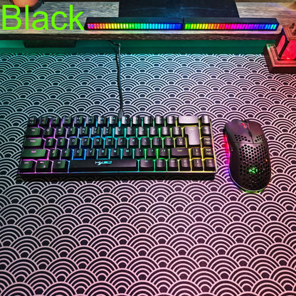 Conjunto gaming portátil HXSJ 60% RGB de teclado y ratón: teclado de membrana con cable de 68 teclas y ratón inalámbrico ligero de 3 modos para PC y Mac