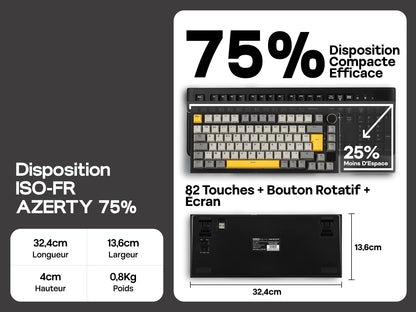 Distribución ISO-FR EPOMAKER X AJAZZ AK820 PRO 75% AZERTY francés, teclado mecánico hot-swap con cable/BT/inalámbrico 2.4GHz para Win/Mac/PC