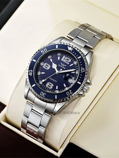 Montres de luxe pour hommes en acier inoxydable – Montre à quartz avec affichage de la date, style professionnel et sportif, tendance
